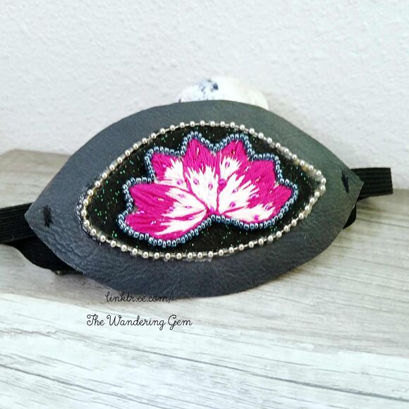 Hand Embroidered Lotus Flower Eye Patch, Costume Accessory, Vision Ocular Aid - Picture 4 of 5